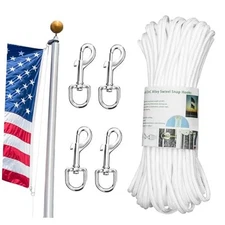 Upgraded Flag Pole Rope Clips Kit 100Ft,5/16” Flag Halyard Rope with 100ft