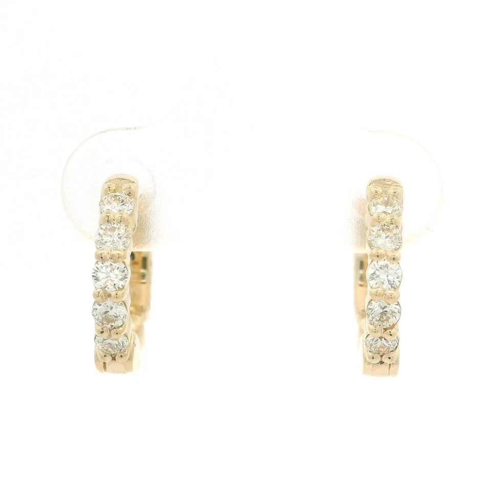 Nuevos aretes tipo argolla Huggie pequeños de diamantes de 0,40 quilates de oro de 14 k con cierre de empuje Foto 2 de 4