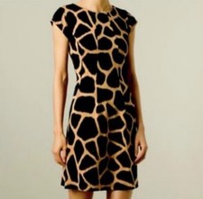 Michael Kors Reversed Giraffe Print Fit & Flair Pleated Dress Women’s Size 10