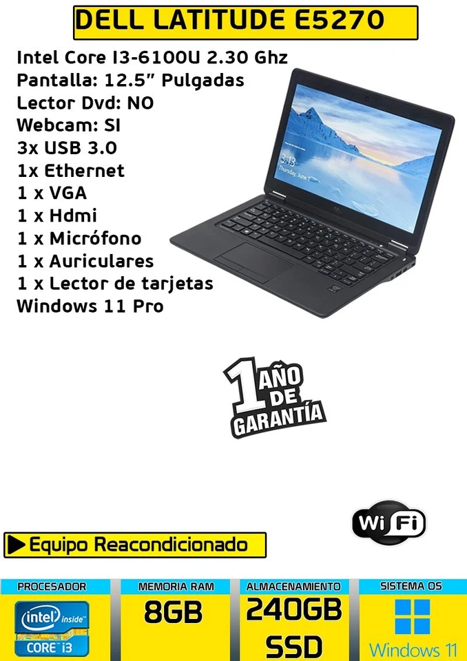ORDENADOR PORTATIL DELL LATITUDE E5270 CORE I3 8 GB RAM 240 GB SSD WINDOWS 11 - Imagen 4 de 4