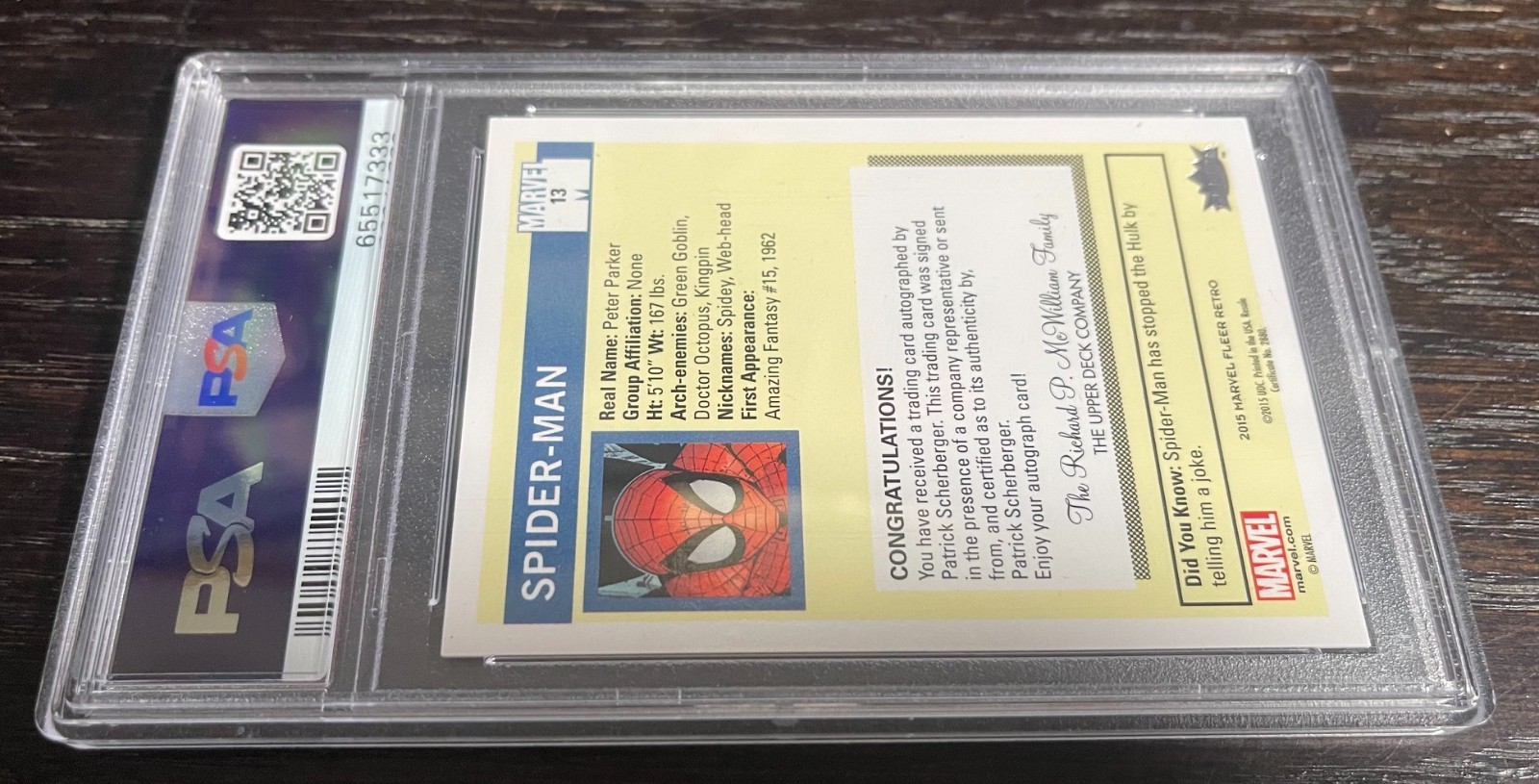 2015 Marvel Fleer Retro 1990 Impel Auto Spider-man Scherberger PSA 10 Universe view 6