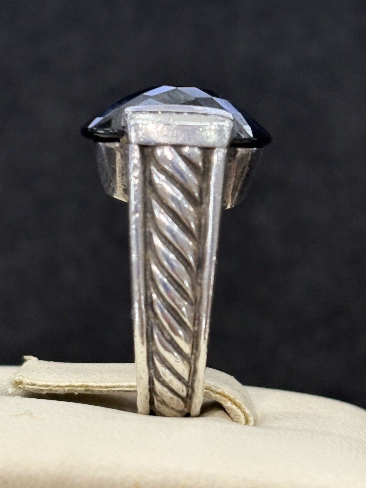 David Yurman 925 Silver 15mm Cushion Black Onyx & Diamond Cable Ring sz 6