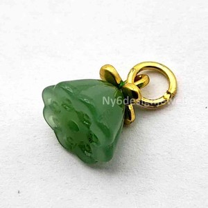 Authentic Green Jade Lotus Pod with Gold Plated Charm Pendent