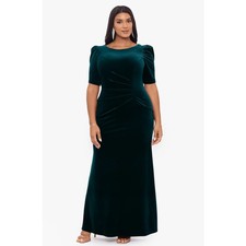 XSCAPE Women's Renee 3/4 Sleeve Velvet Floor Length Dress 20W Plus Hunter NWT