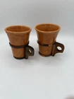 Vintage Bauer Pottery La Linda Tumbler W/ Copper Wood Handle Set Of 2