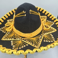 Vintage Pigalle Authentic Sombrero Mariachi Hat Black Velvet Gold Mexico
