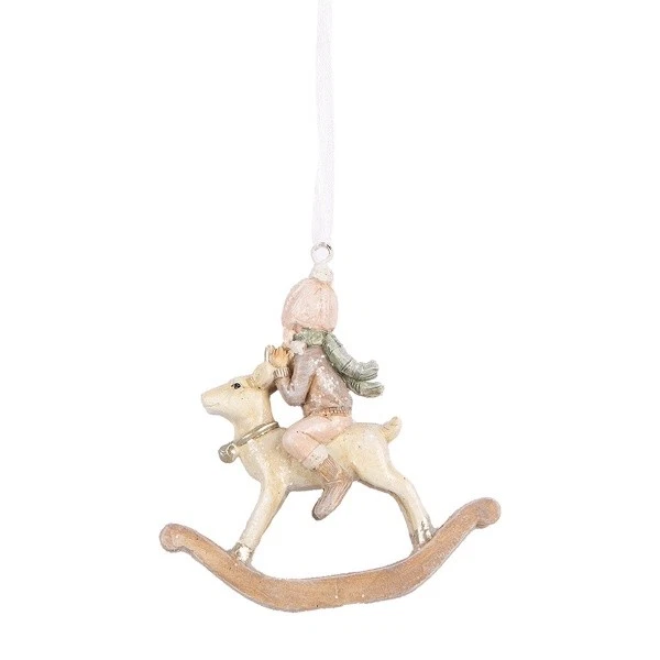 Kind auf Schaukelpferd Weihnachten Pastelltöne Anhänger Landhaus 8 x 3 x 9 cm - Bild 3 von 3