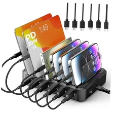 Charging Station for Multiple Devices,65W 6 Port Multi USB C Fast Charger 