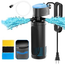 225GPH Internal Aquarium Filter, 3-Stage Fish Tank Filter with Dual Outlets ...