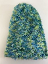 Fuzzy Knit Beanie Hat Blue Green Chunky Winter Cap Soft Cozy Unisex