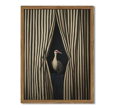 Framed Moody Crane Wall Art, Eclectic Vintage Bird Pictures Wall Decor Painti...