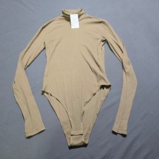 new H M Bodysuit Womens Small Tan Ribbed Turtleneck Long Sleeve