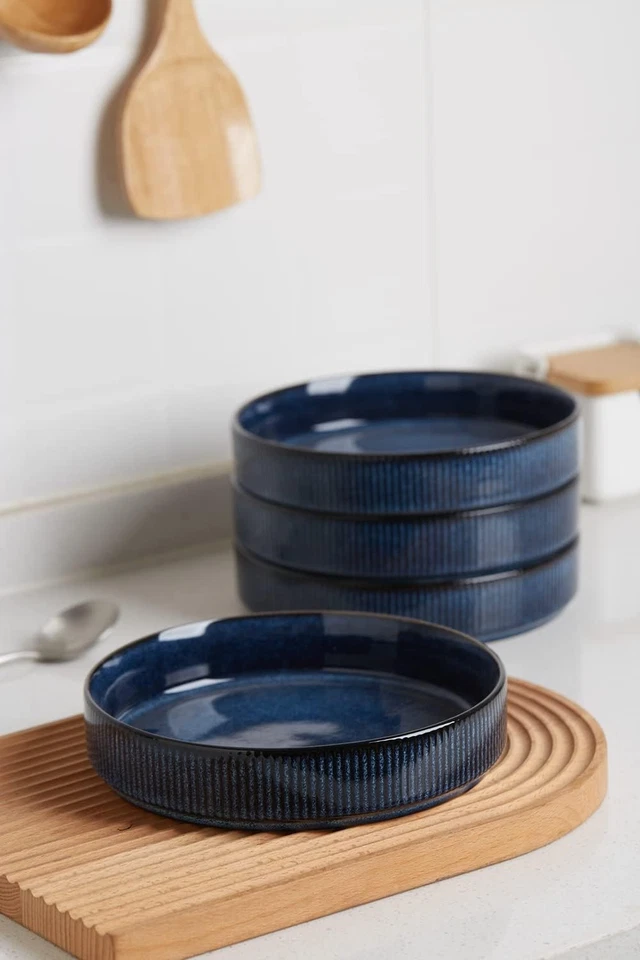 Juego de tazones para pasta de 7,5", juego de 4 ensaladeras, doble esmalte reactivo, apilable Foto 3 de 4