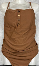 Womens 2X: Brown Ruched Adjustable Strap One Piece Swimsuit NWOT
