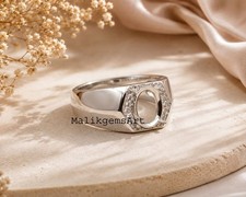925 Sterling Silver Semi Mount 8X10 MM Moissanite Setting Blank stone Men's Ring