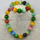 20mm Mixed-Color Opal Cat's Eye Round Gems Beads Necklace 18'' Bracelet 8-8.5''