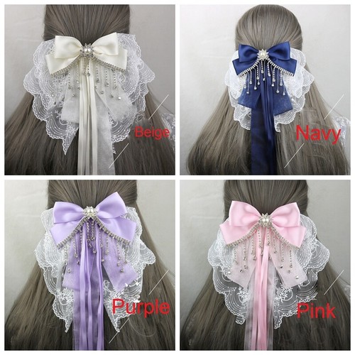 Fermaglio per capelli retrò pizzo fiocco nappa cristallo accessori capelli fata cosplay dolce - Foto 3 di 25