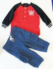 Ralph Lauren Baby Boys Henley Shirt  Cargo Pants Set Aviator Navy Sz 3M - NWT