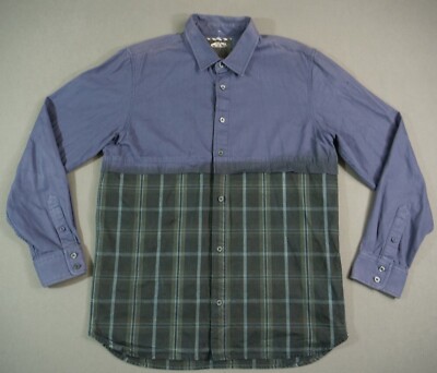 Vans Button Up Shirt Mens Size Medium Blue Color Block Canvas Long