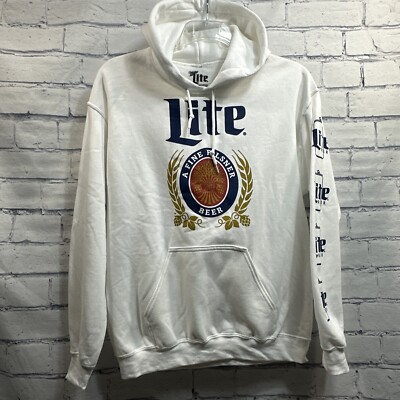Miller Lite Beer Sweatshirt Hoodie White Men’s Size Medium NEW