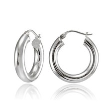 Sterling Silver 4mm High Polished Round Hoop Earrings, 25mm