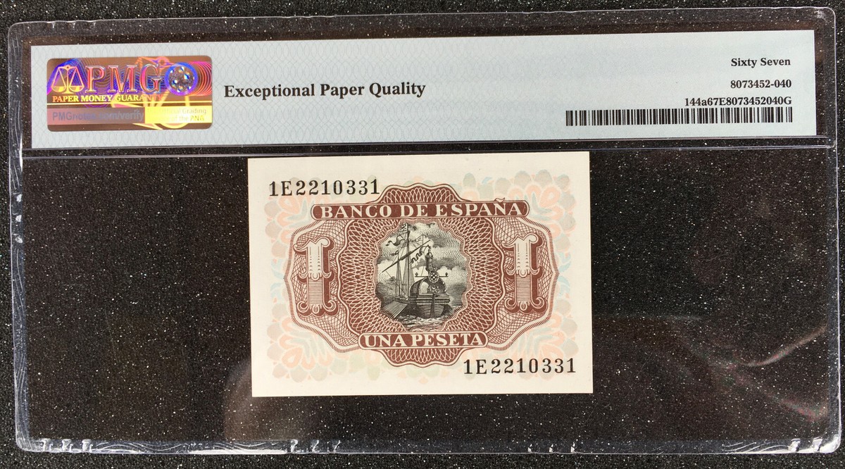 SPAIN Banco de Espana 1 Peseta 1953 P-144a PMG-67 | eBay