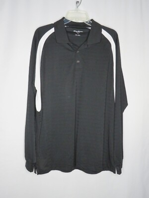 TOMMY ARMOUR BLACK/WHITE DRI LOGIC LONG SLEEVE POLO SHIRT SZ XL #Z431