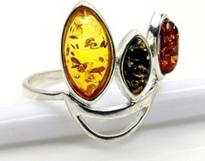 NEW Sterling Silver Natural Multicolor Baltic Amber Ring, Size 8
