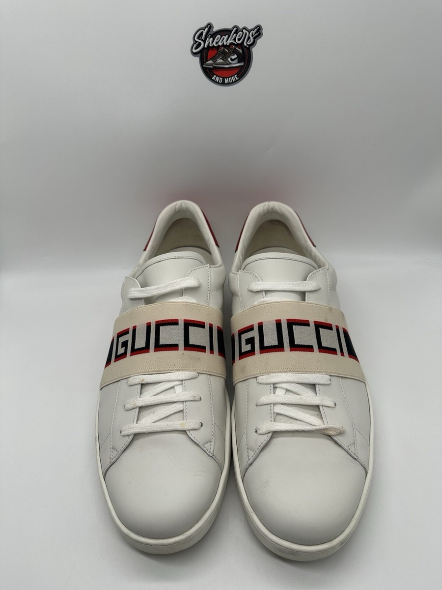Gucci Ace White Stripe Leather Monogram Logo Strap Men's Sneaker