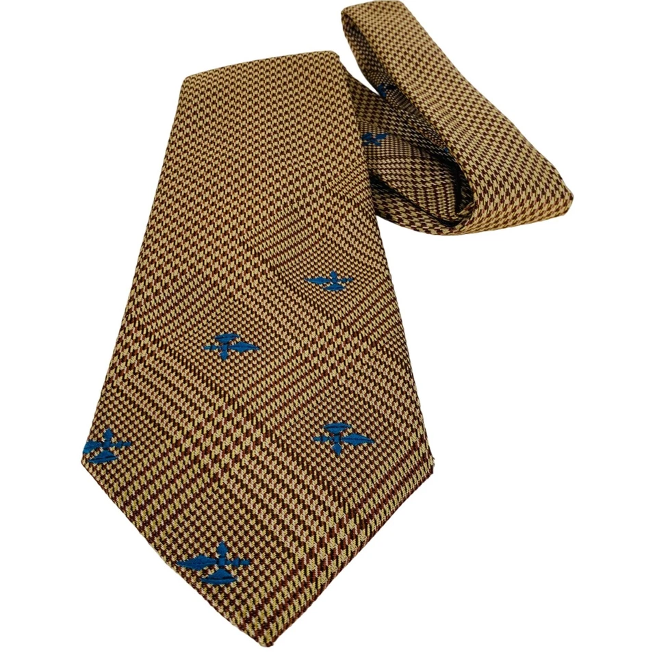 Corbata retro a cuadros pie de ganso vintage años 70 Oscar de la Renta para después de seis Foto 2 de 4