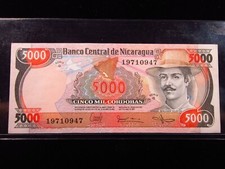 Nicaragua 5000 Cordobas 1985 G Serie Banco Central Currency Bank Money h0947