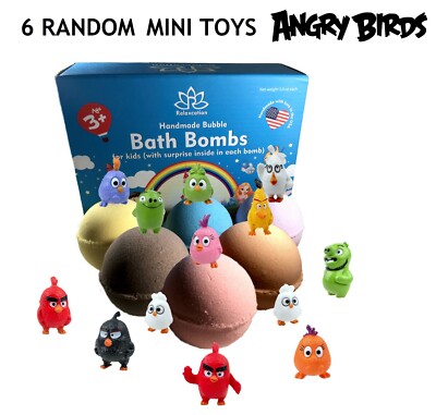 6 Bath Bombs with A Birds Toys Inside for Kids   Natural, Safe Bubble Fizzie