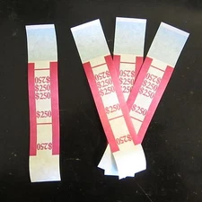200 SELF SEALING PINK $250 CURRENCY STRAPS MONEY BILL BANDS $250 PMC BRAND STRAP
