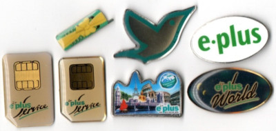  Pin-Konvolut 7 Handy Retro Pins e-Plus Service World Mobilfunk-Provider selten