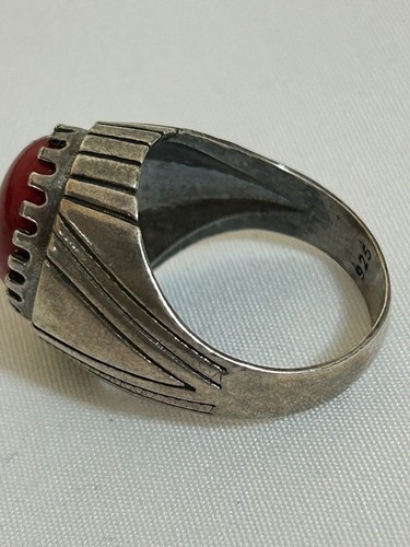 Raro anello uomo argento 925 sigillo vero corallo marino regalo reale خاتم مرجان طبيعي - Foto 10 di 16
