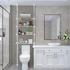 4-Tiers 97" to 116" Adjust Tension Pole room Toilet Organizer Shelves Rack White