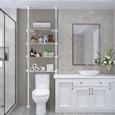 4-Tiers 97" to 116" Adjust Tension Pole room Toilet Organizer Shelves Rack White