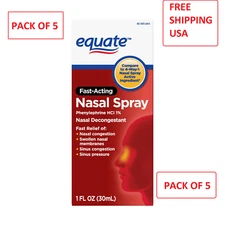 (5 Pack) Equate Nasal Four Nasal Spray, Phenylephrine Hydrochloride 1%, 1 fl oz