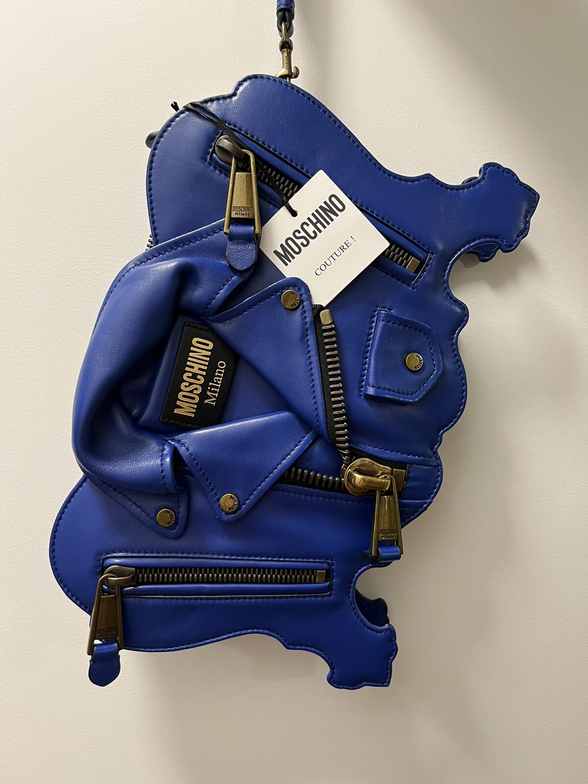 Moschino Blue Leather Biker Bag New With Tag! Fall 2022 Collection. image 5