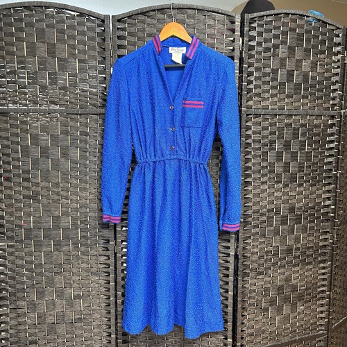 Miss Sandy vintage blue red textured dress with cinched waist size Medium