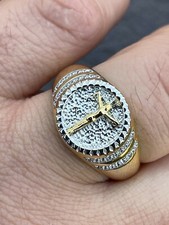 14k Yellow Gold Plated Solid 925 Sterling Silver Coin Ring Jesus Cross Nugget