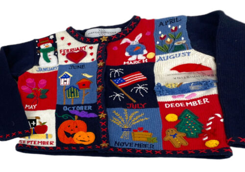 Marisa Christina YGirls Sweater Cardigan  Holiday Heavy Knit Calendar Small - Afbeelding 1 van 12