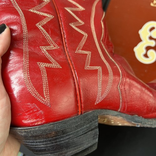Nocona Red Leather Stitched Patchwork Pull On Western Boots Women’s sz 6.5 - Picture 7 of 11
