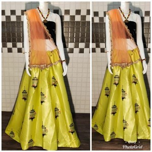 yellow and black lehenga choli