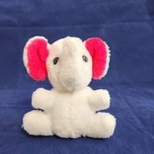 R. Dakin White Elephant Plush Bean Bag Trunk Up Pink Ears Fun Farm VTG 1979