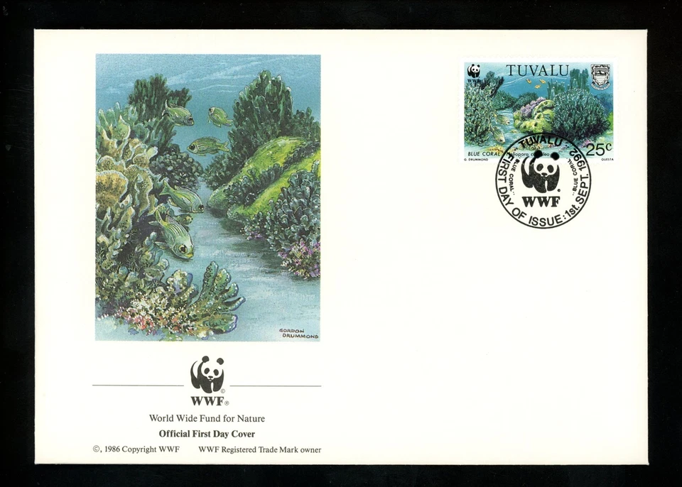 Postal History Tuvalu #617-620 FDC WWF Blue Coral Marine Animal 1992 Juego de 4 * Foto 3 de 4