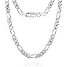 925 Sterling Silver 7MM Solid Diamond-Cut Figaro Chain Necklace for Wonen  Men