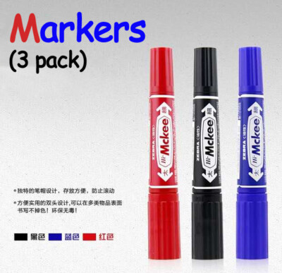 9 x Double End Permanent Marker Pens with Bullet Head in BLACK / BLUE /RED