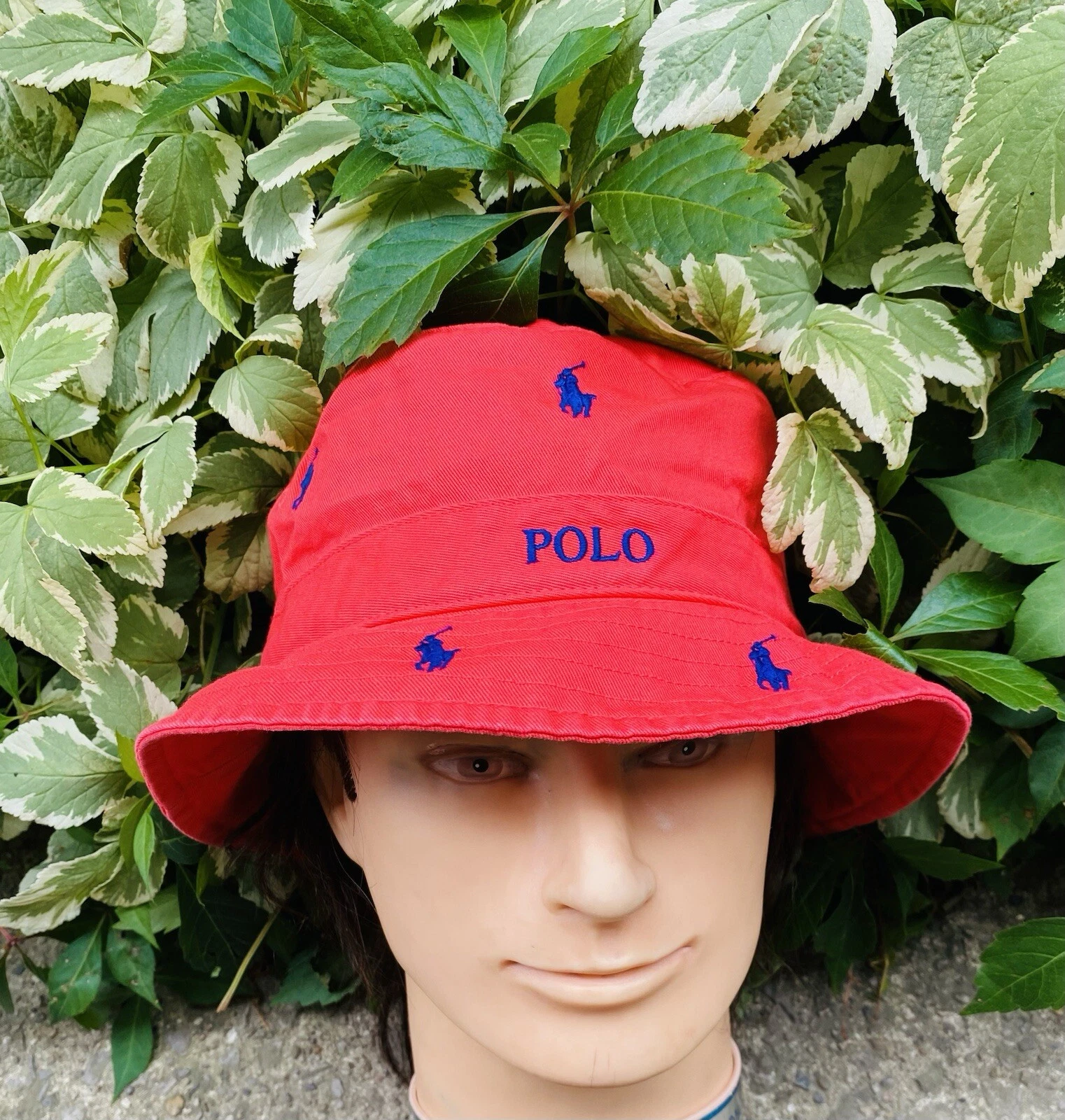 Polo Ralph Lauren Blue Pony All Over Colour Red Bucket Hat. Size Large