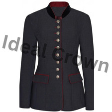 Women's Dark Grey Wool Trachten Jacket Black Velvet Collar Red Trim Bavarian